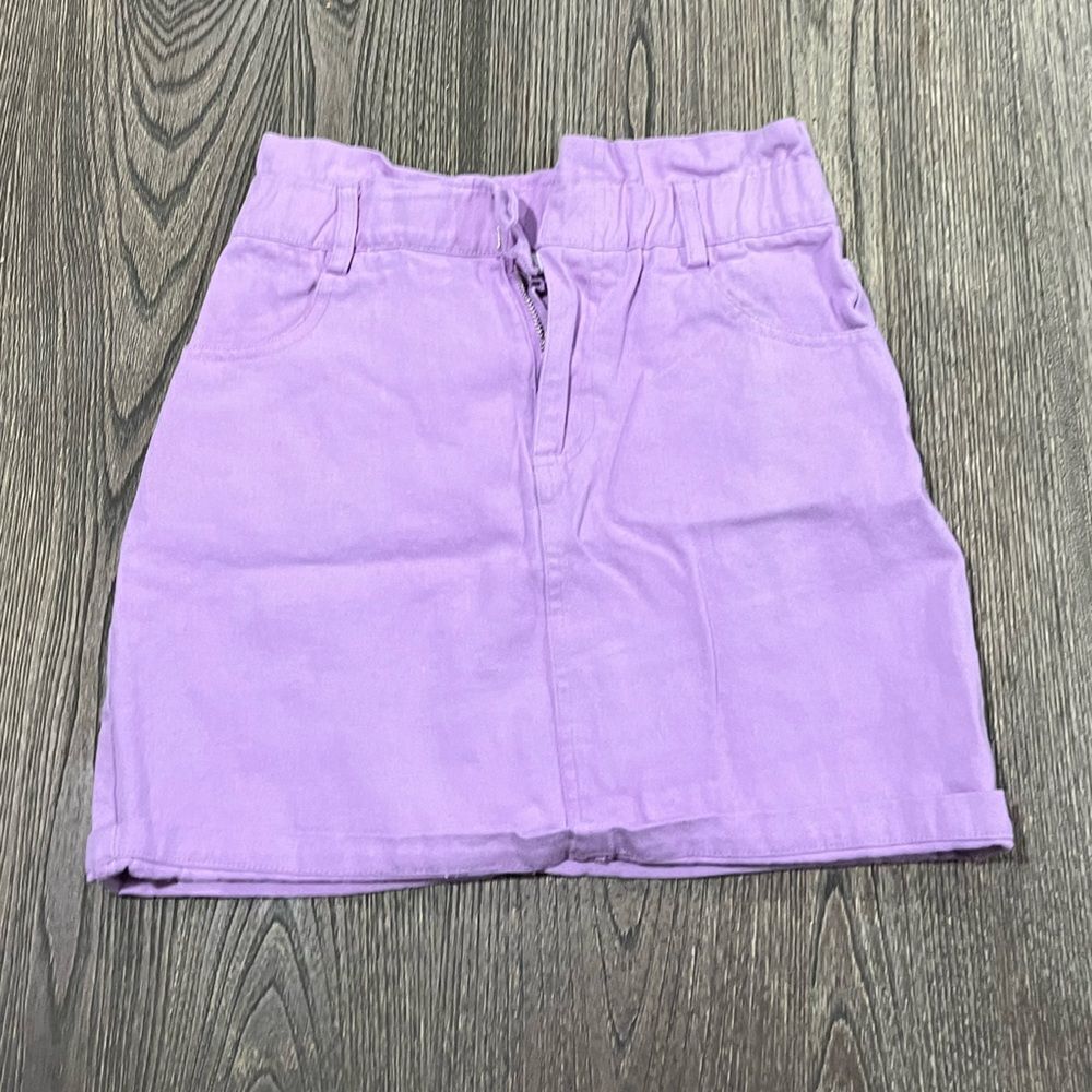 Idem Ditto Paper Bag Mini Skirt High Rise Pockets Pull-On Cotton Purple Small